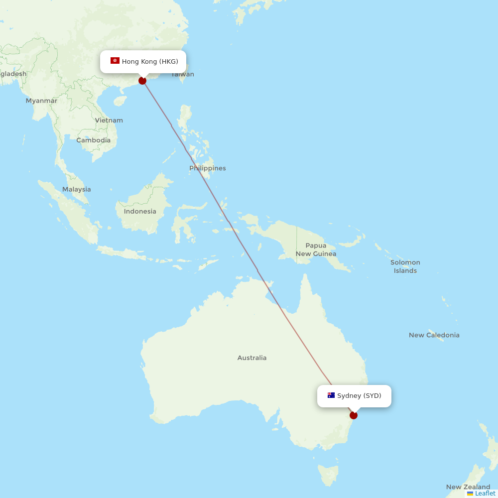 Cathay Pacific at SYD route map