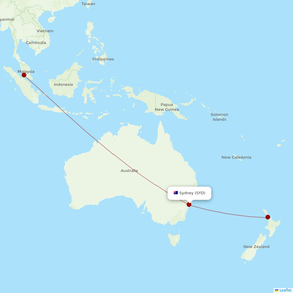 AirAsia X at SYD route map