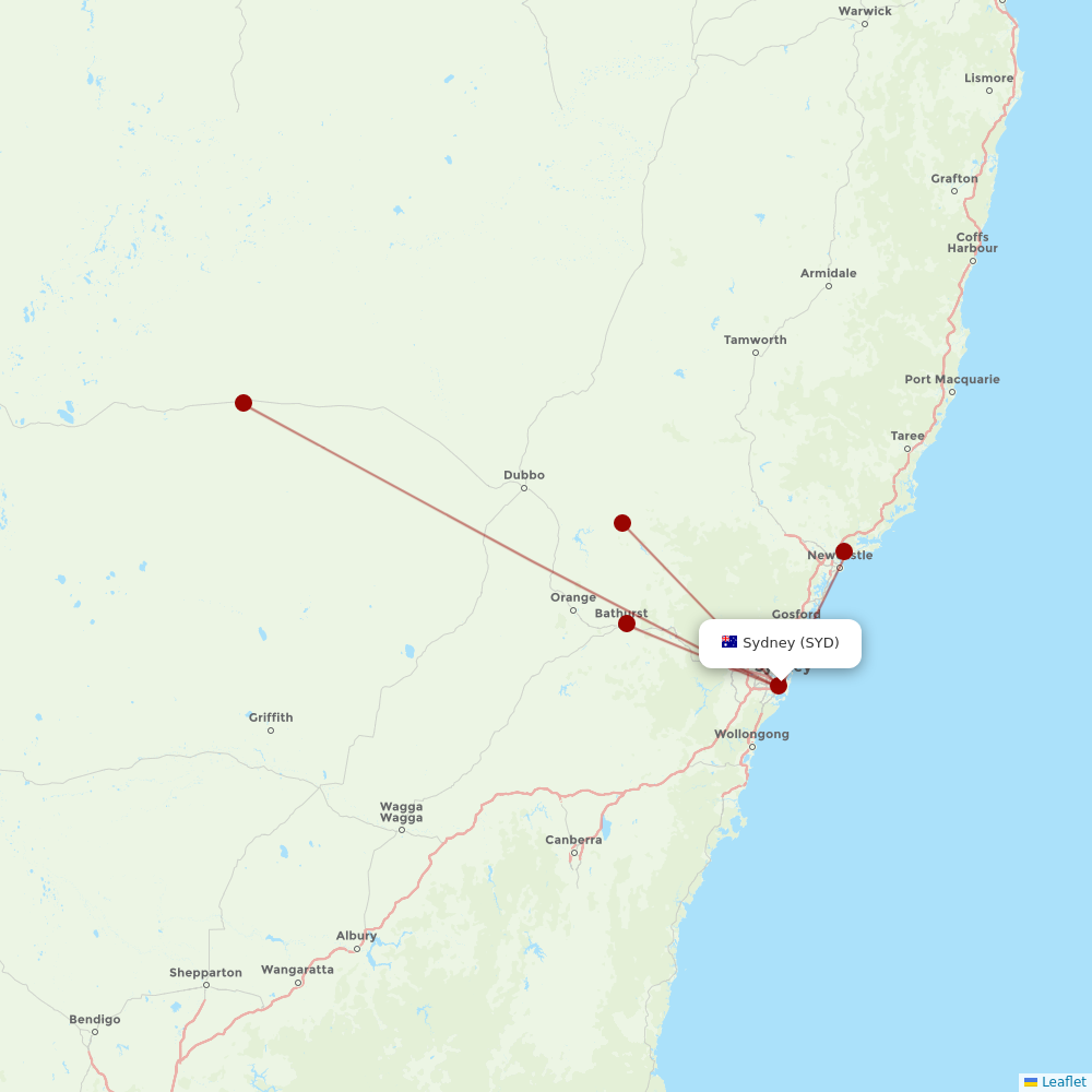 FlyPelican at SYD route map