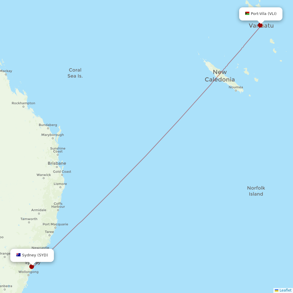 Air Vanuatu at SYD route map