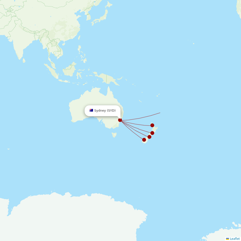 Air New Zealand at SYD route map