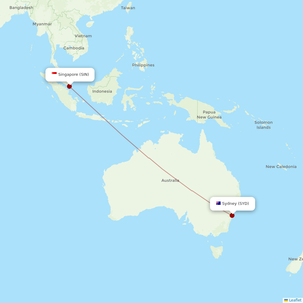 Singapore Airlines at SYD route map