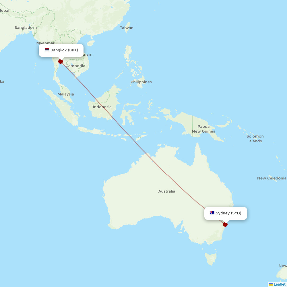 Thai AirAsia X at SYD route map