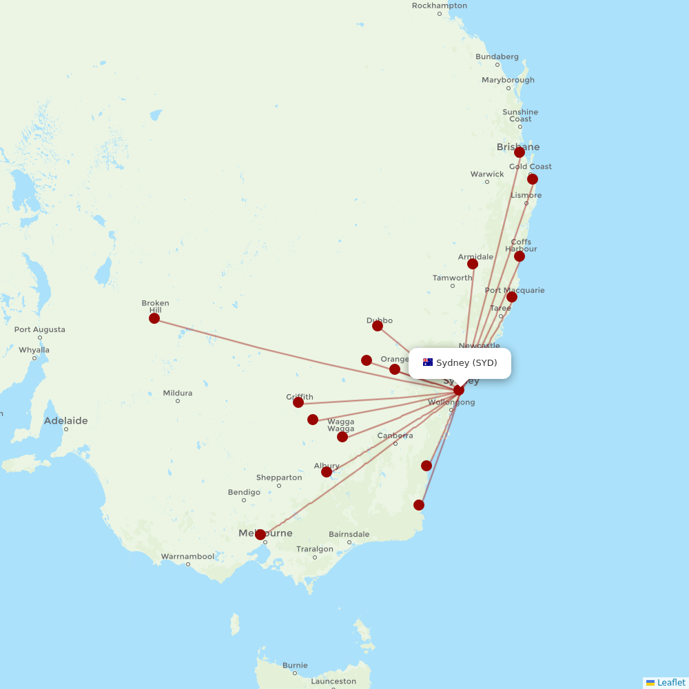 Rex Regional Express at SYD route map