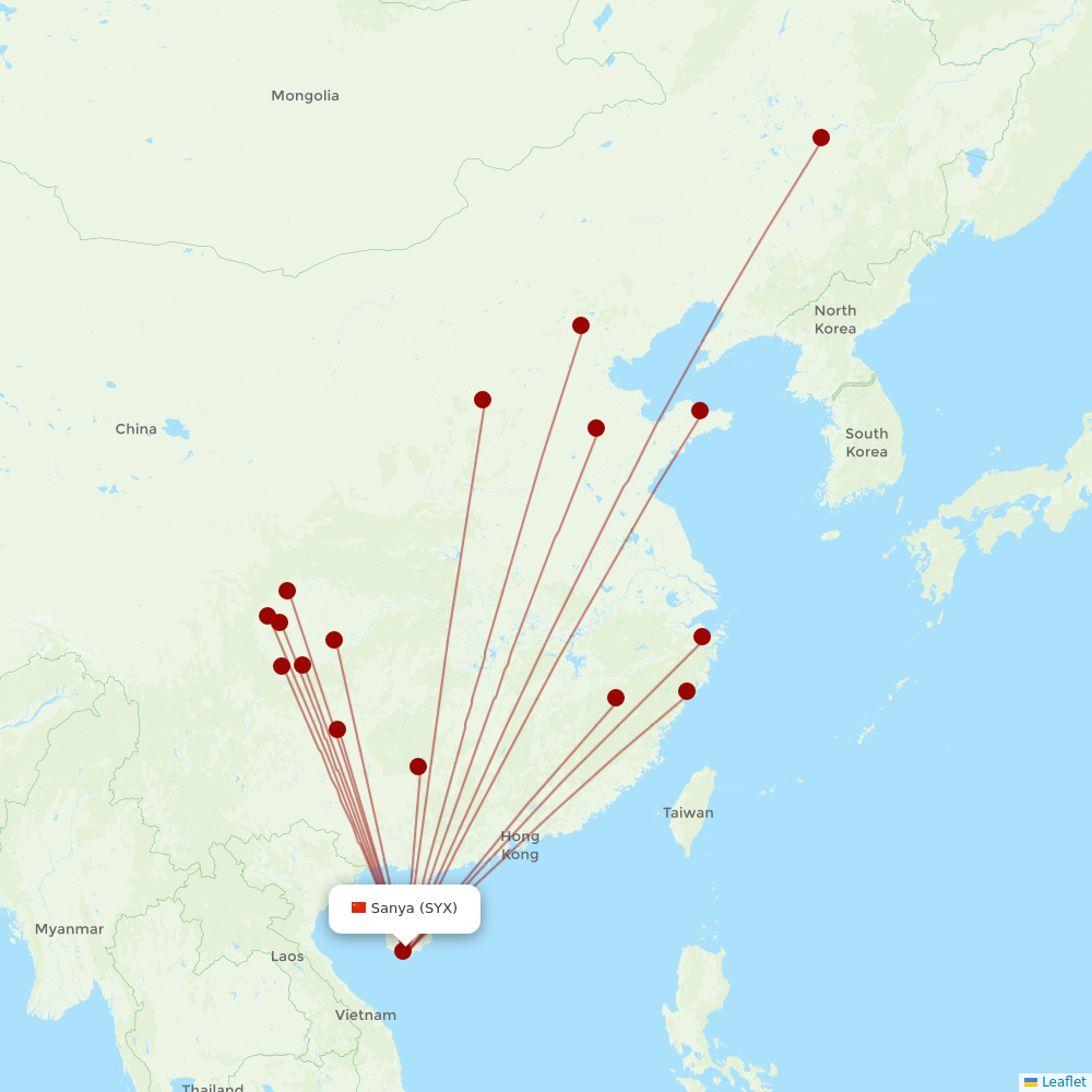 Sichuan Airlines at SYX route map