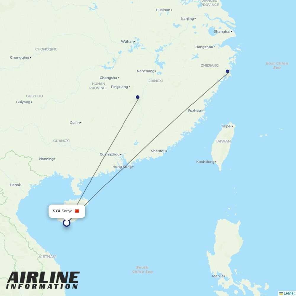 Fuzhou Airline routes from SYX