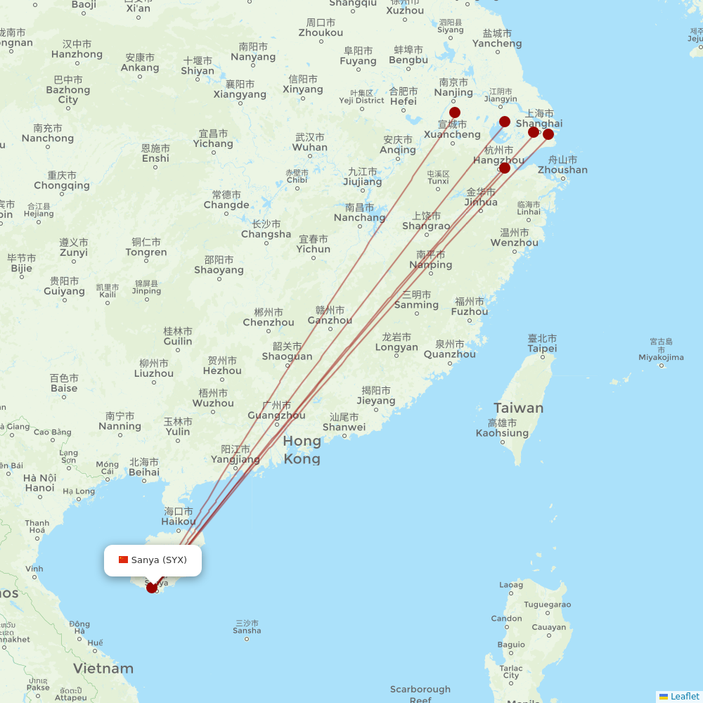 Juneyao Airlines at SYX route map