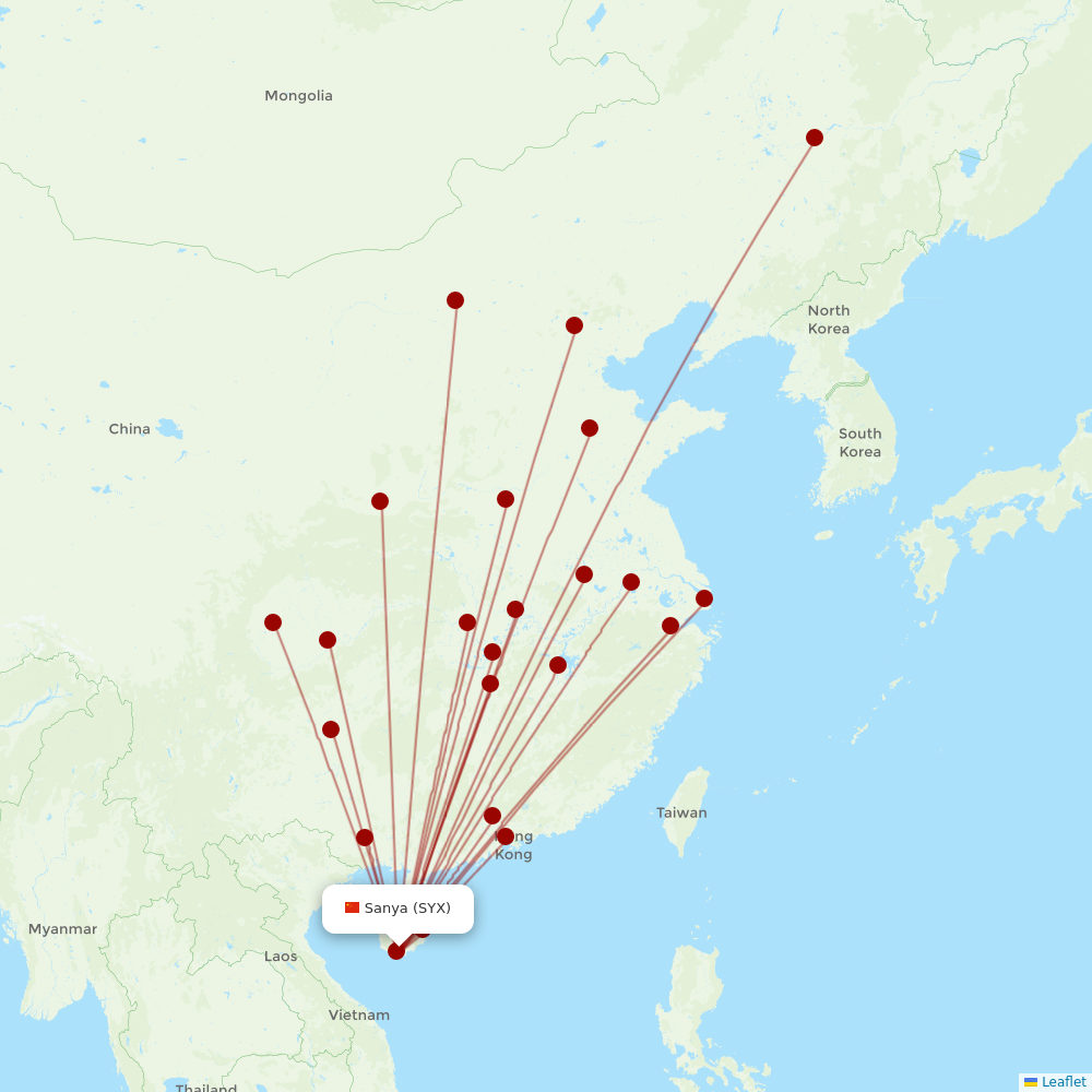 Hainan Airlines at SYX route map