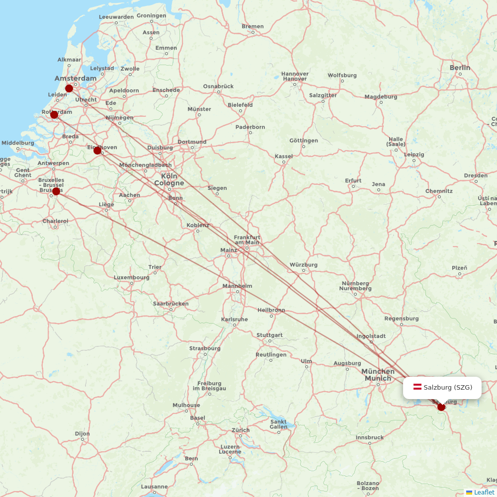 Transavia at SZG route map