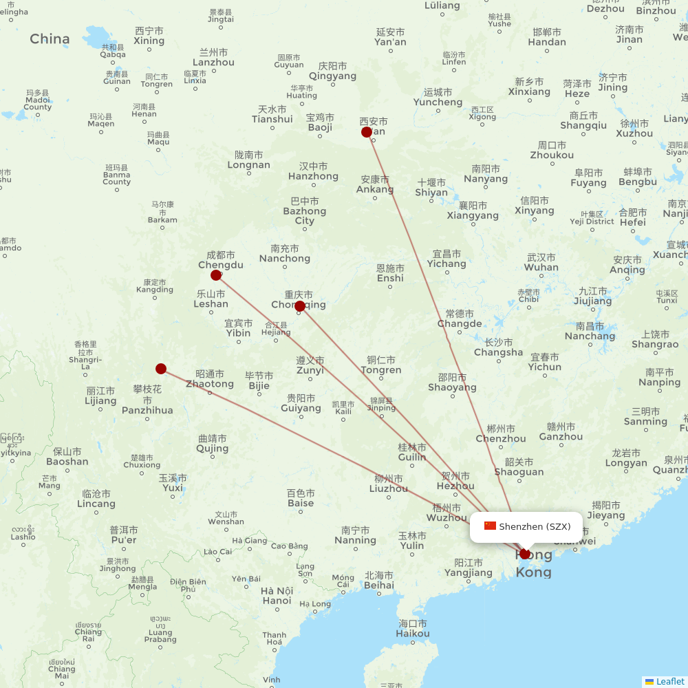 Sichuan Airlines at SZX route map
