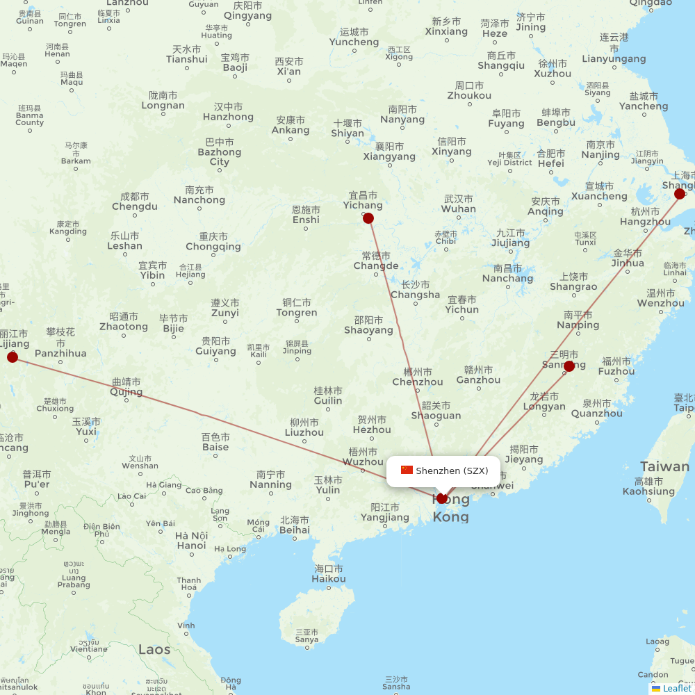 Juneyao Airlines at SZX route map