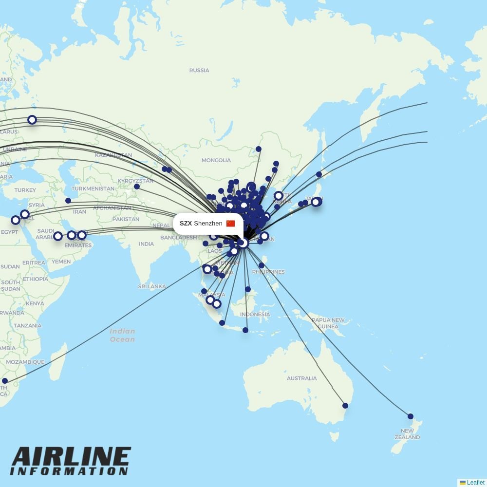 Hainan Airlines routes from SZX