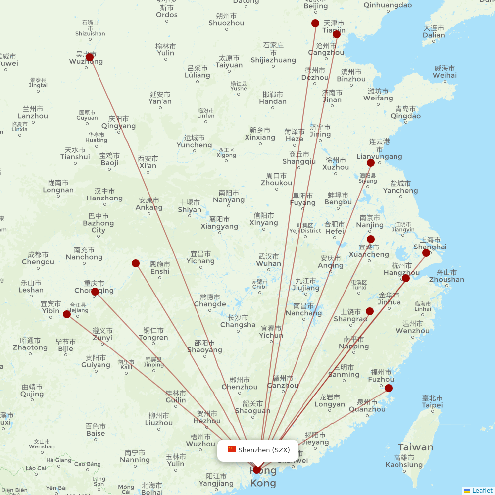 Xiamen Airlines at SZX route map