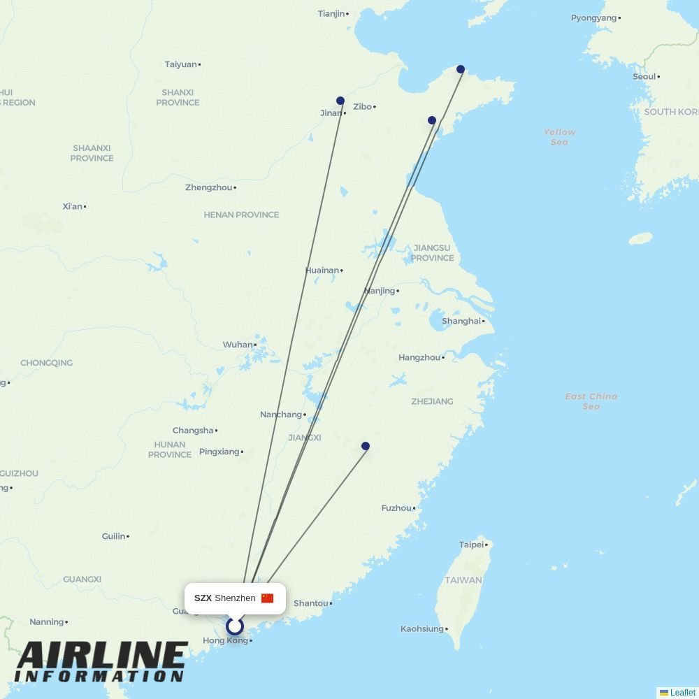 Shandong Airlines routes from SZX