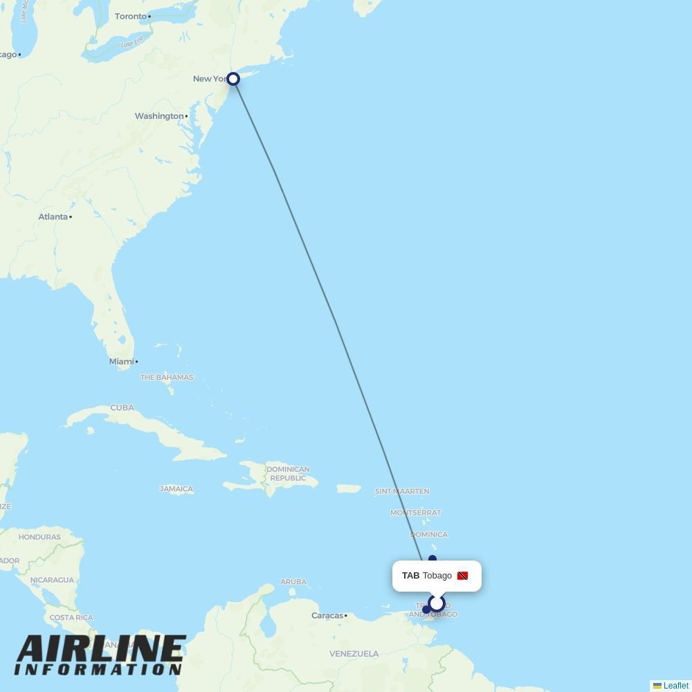 Caribbean Airlines routes from TAB