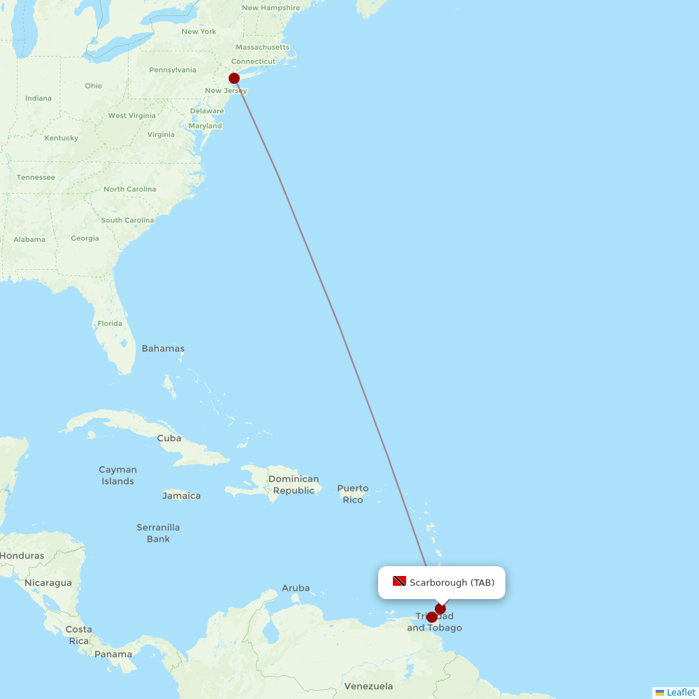 Caribbean Airlines at TAB route map