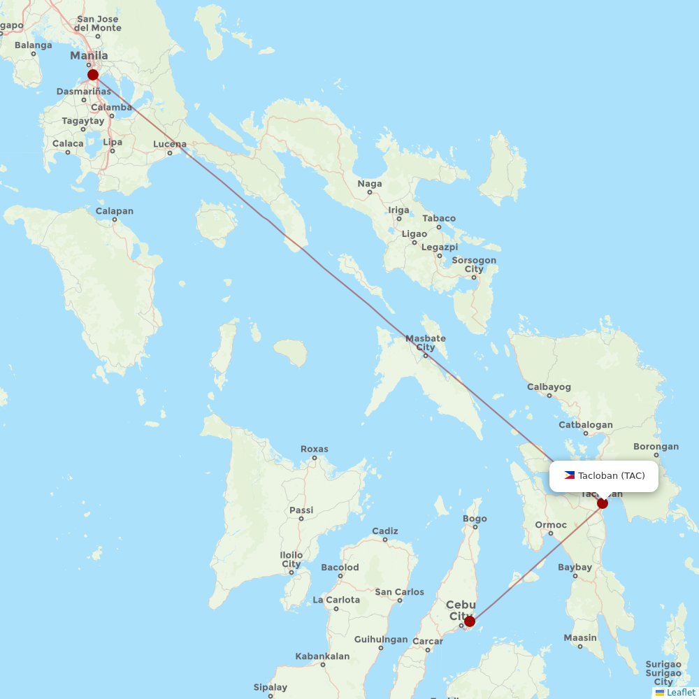 Philippine Airlines at TAC route map