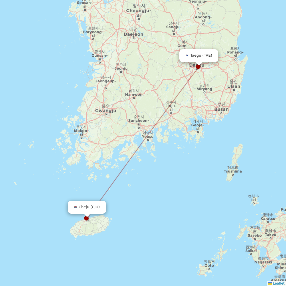 Asiana Airlines at TAE route map