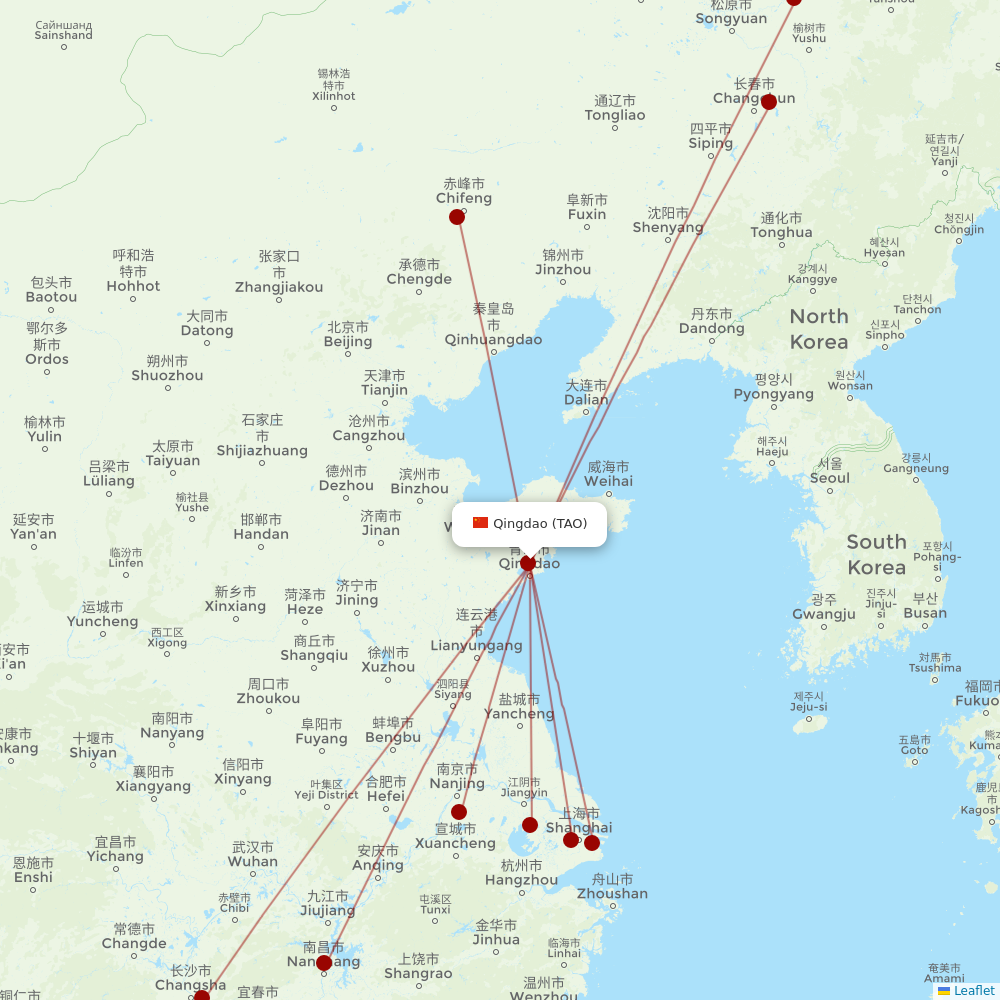 Juneyao Airlines at TAO route map