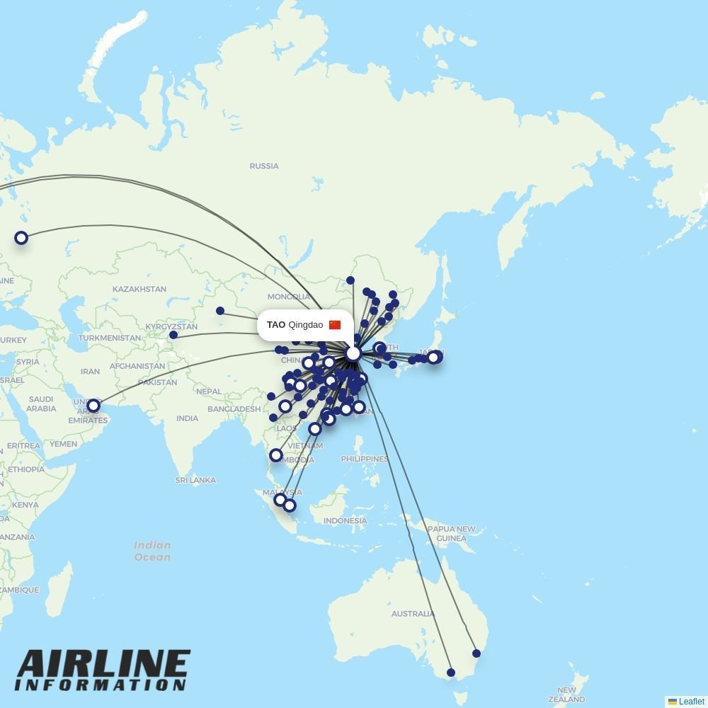 Qingdao Airlines routes from TAO