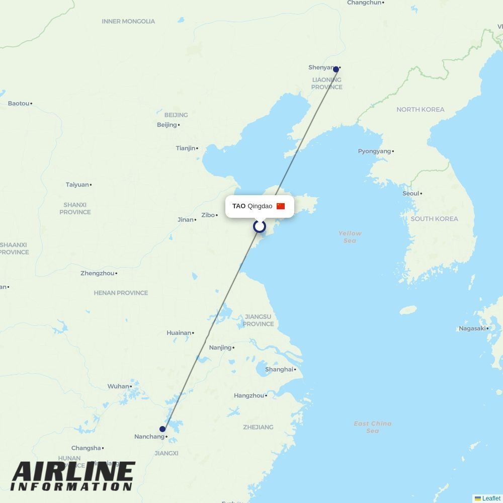 Jiangxi Airlines routes from TAO