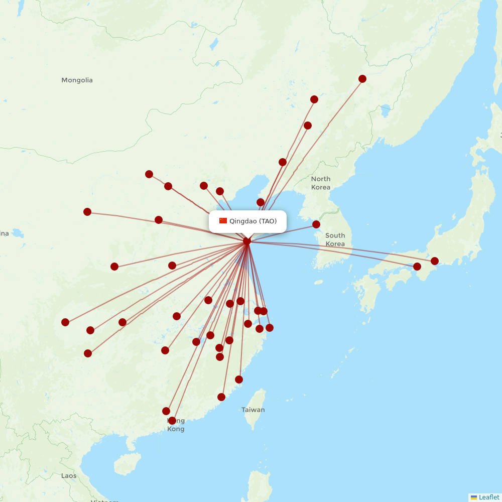 Shandong Airlines at TAO route map