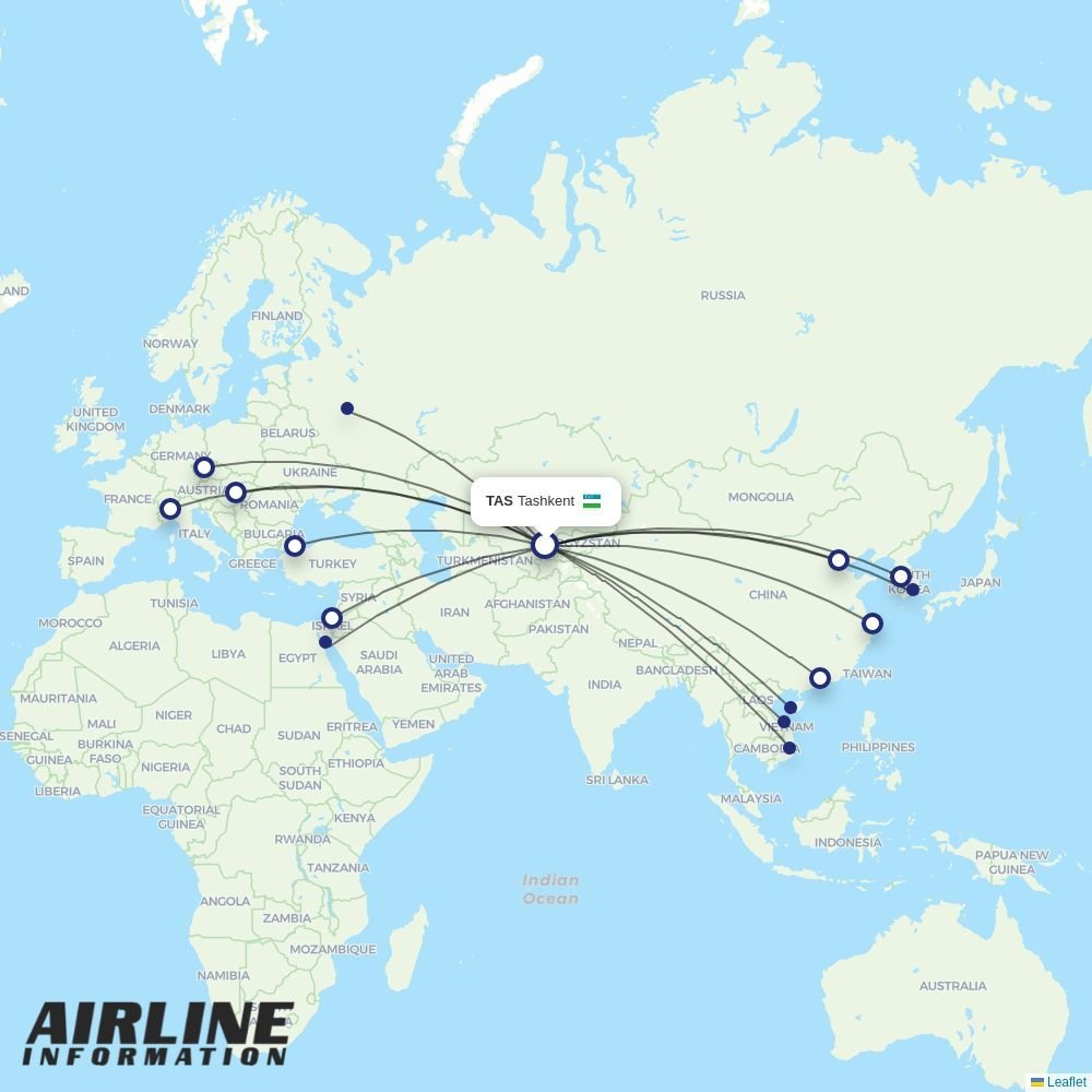 Taban Air routes from TAS