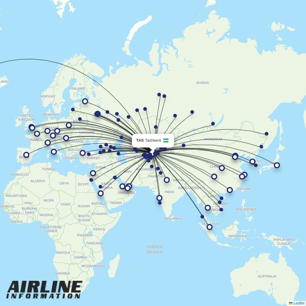 Air Astana routes from TAS