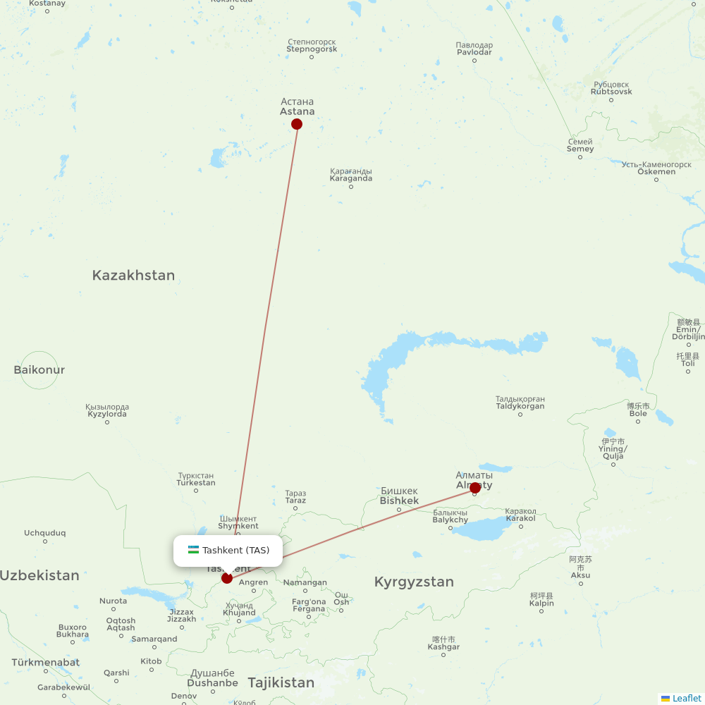 Air Astana at TAS route map