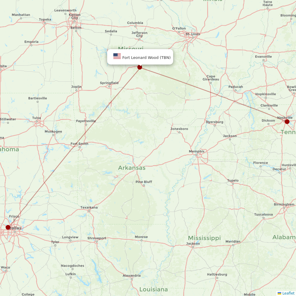 Contour Aviation at TBN route map