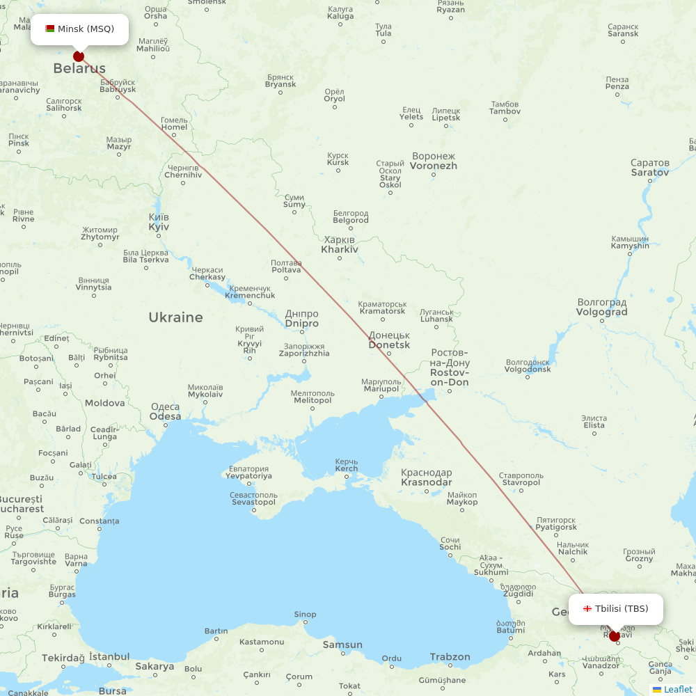 Belavia at TBS route map