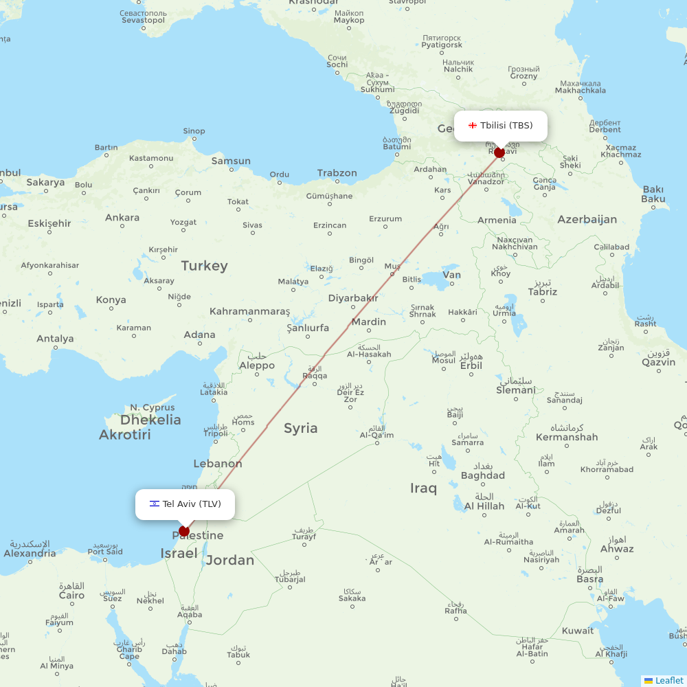 Arkia Israeli Airlines at TBS route map
