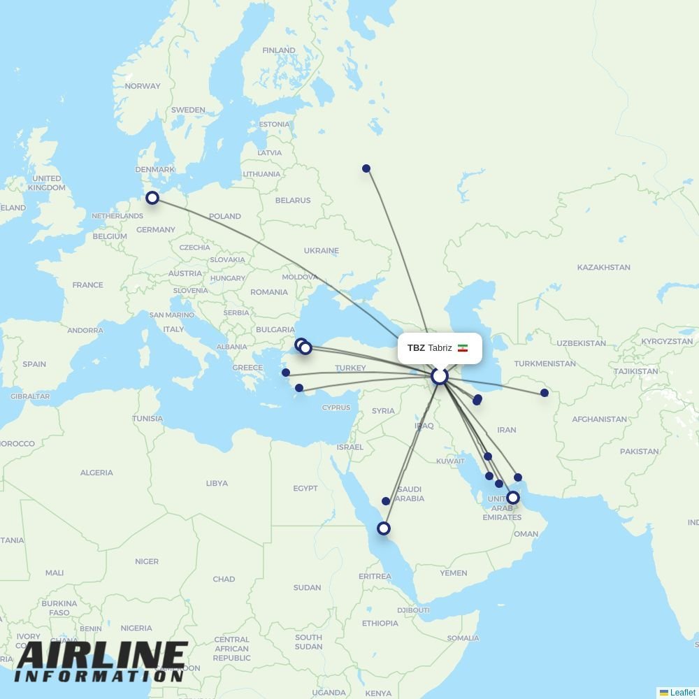 Iran Airtour routes from TBZ