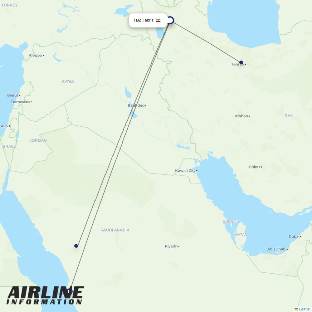 Iran Air routes from TBZ