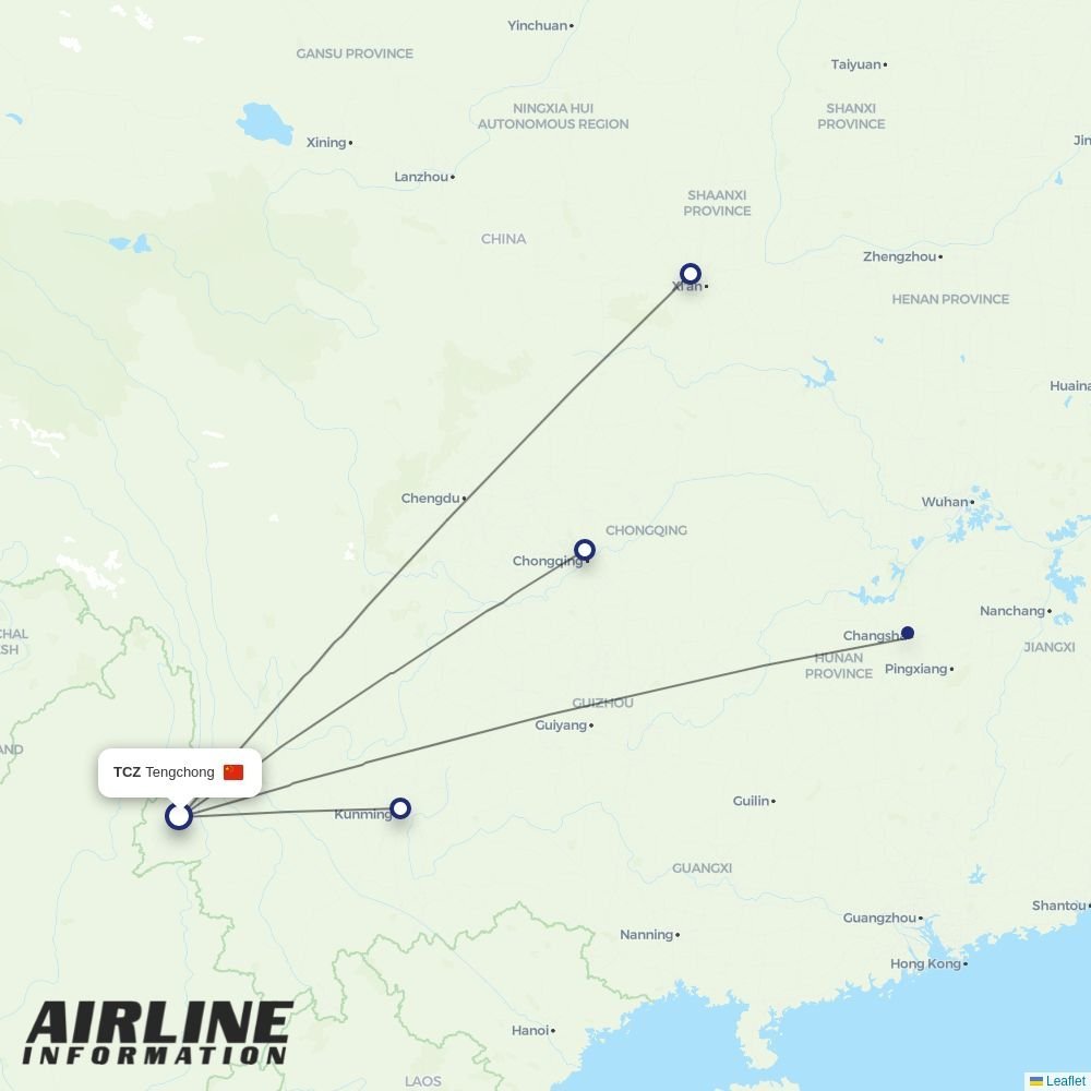 Kunming Airlines routes from TCZ