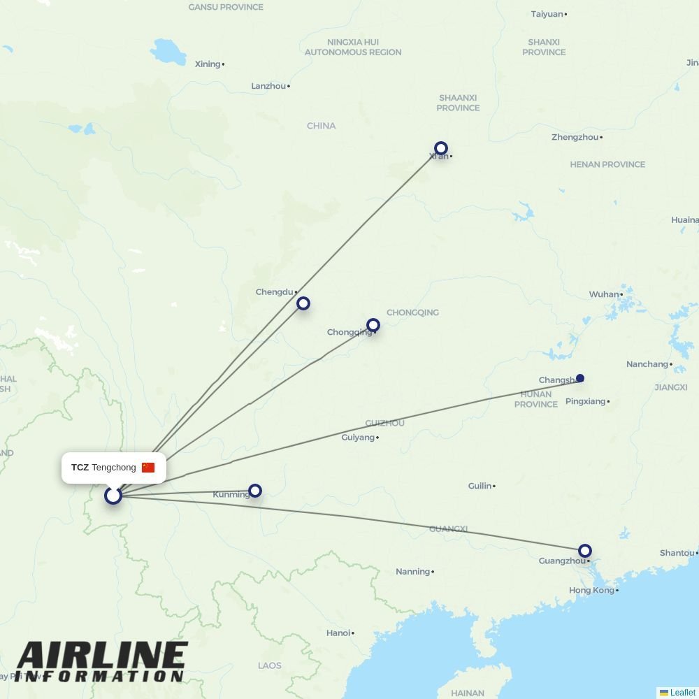 China Eastern routes from TCZ