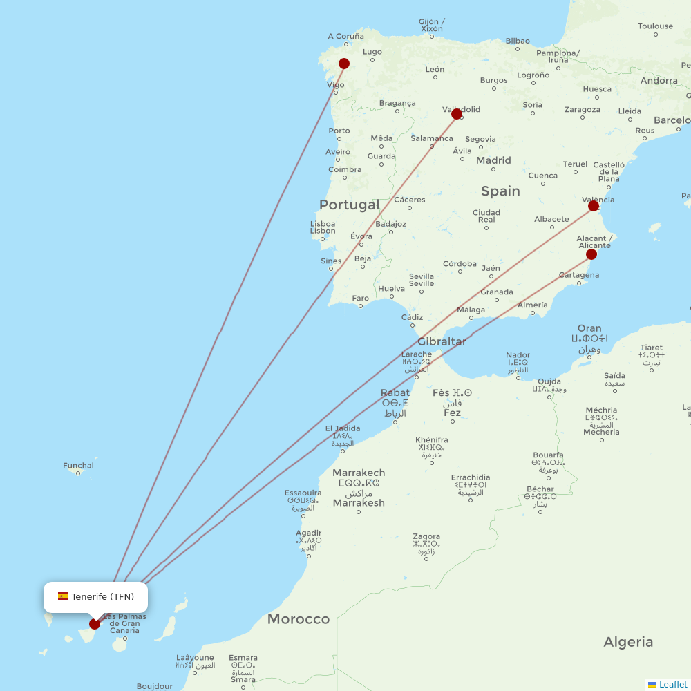 Iberia at TFN route map