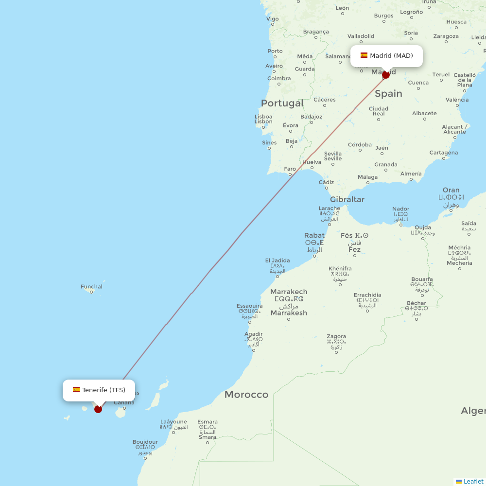 Iberia Express at TFS route map