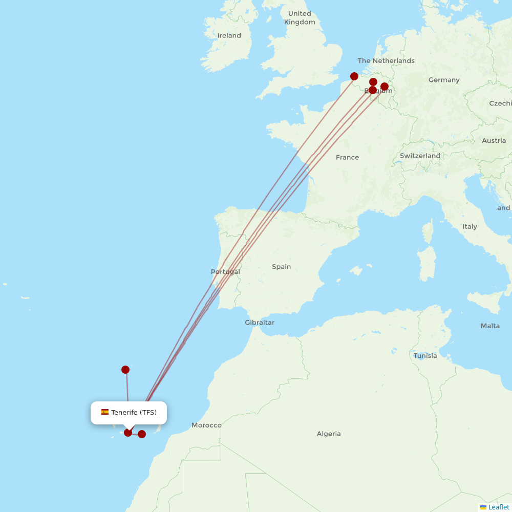TUI Airlines Belgium at TFS route map