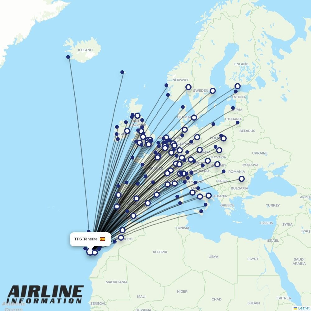 easyJet routes from TFS