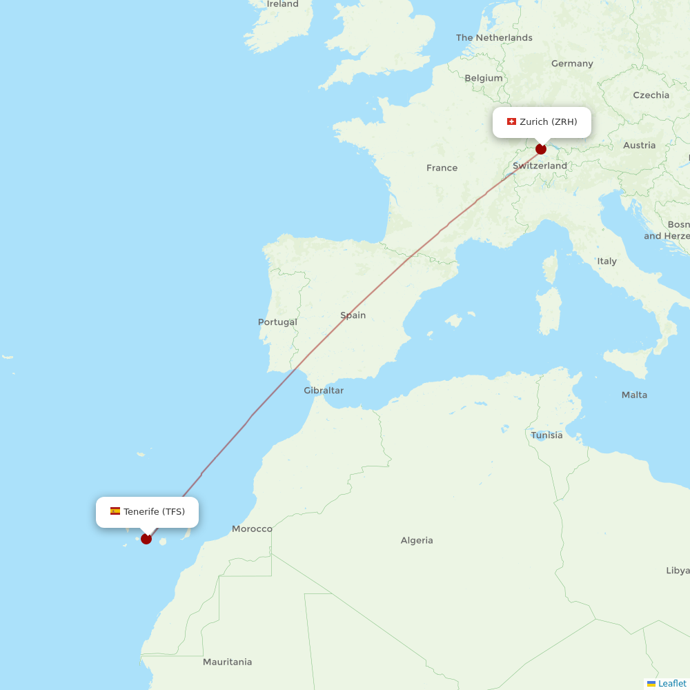 Edelweiss Air at TFS route map