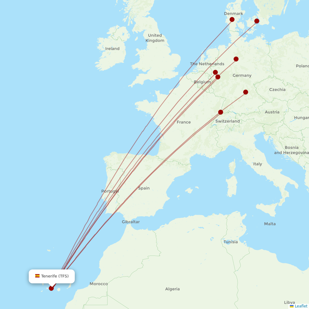 Corendon Airlines Europe at TFS route map