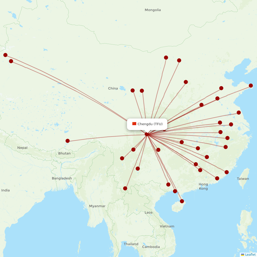 Chengdu Airlines at TFU route map