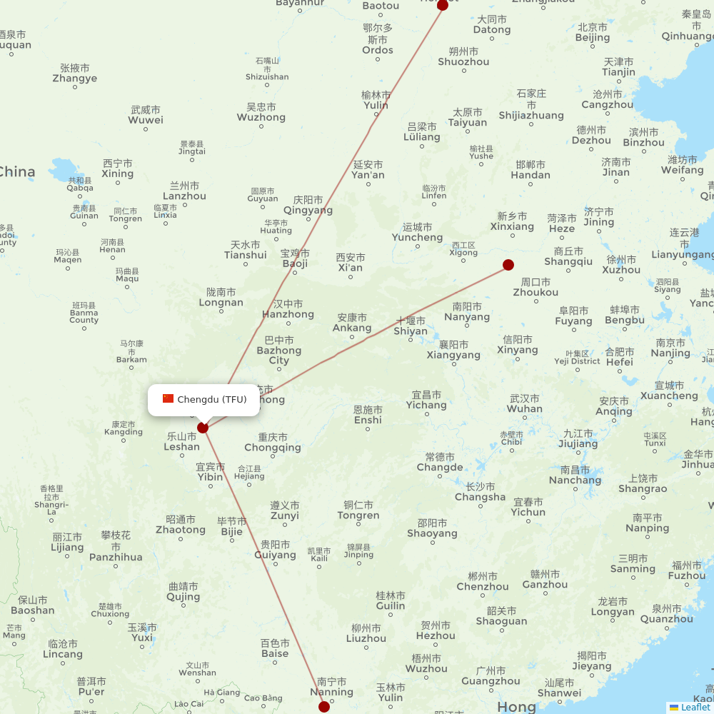 Guangxi Beibu Gulf Airlines at TFU route map