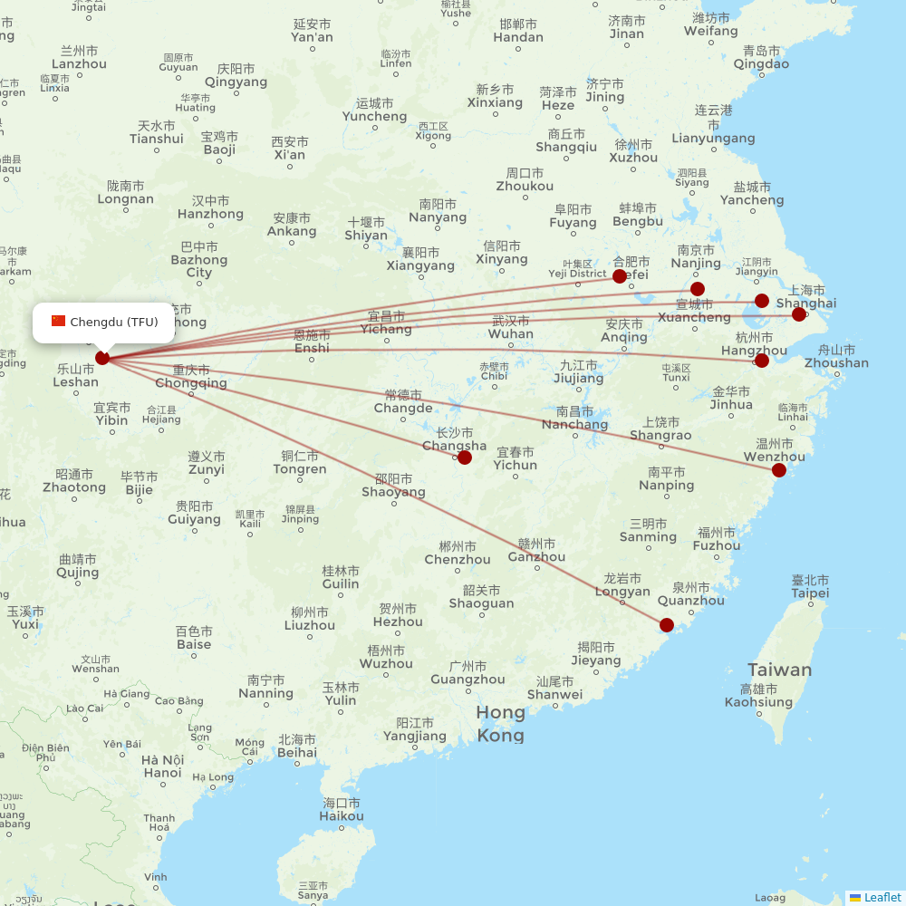 Juneyao Airlines at TFU route map