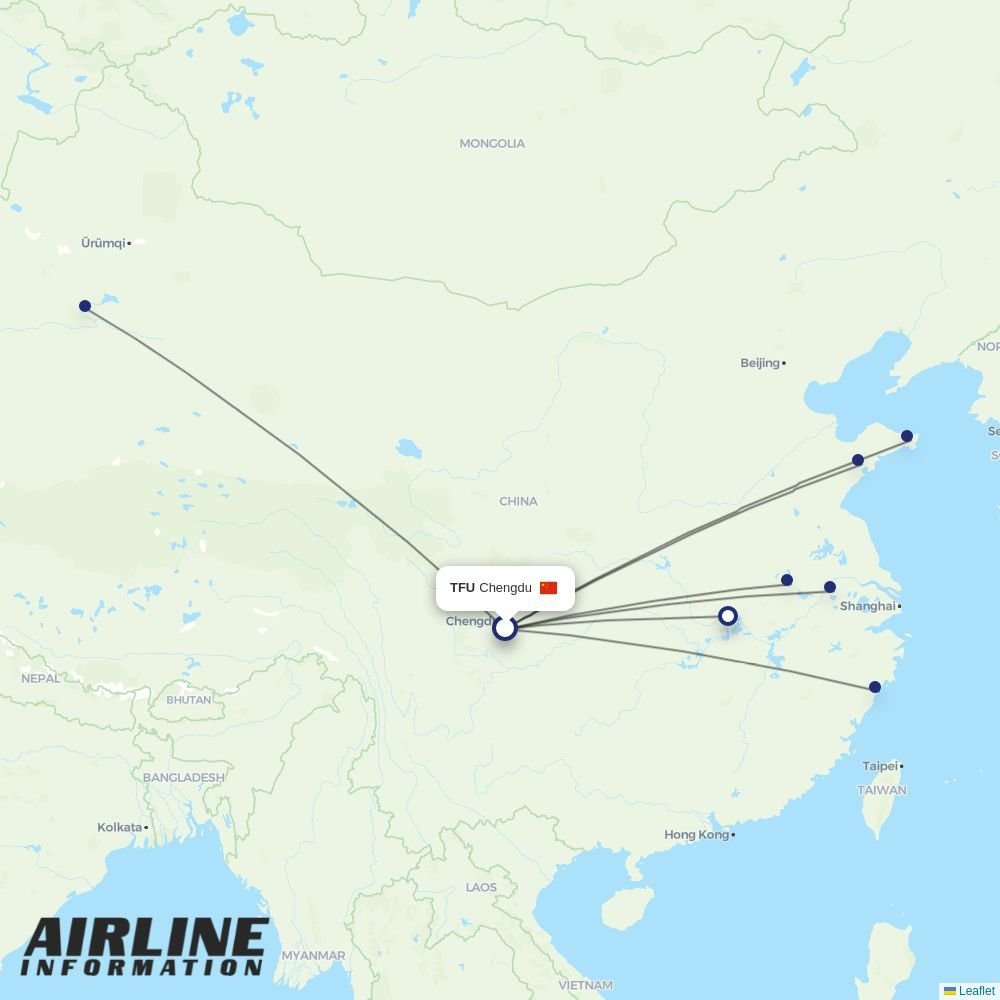 Qingdao Airlines routes from TFU