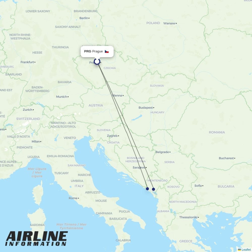 Air Montenegro routes from TGD