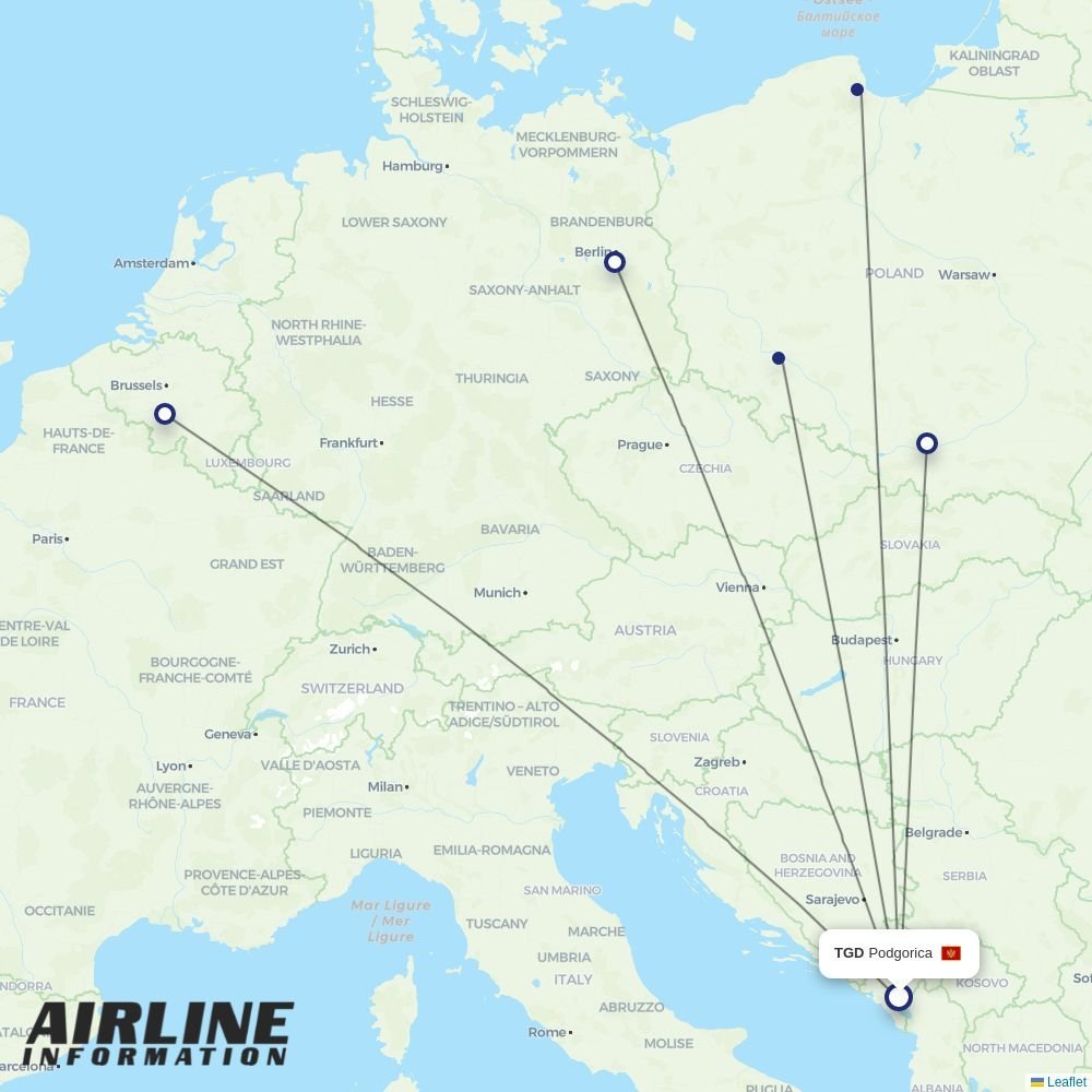 Ryanair routes from TGD