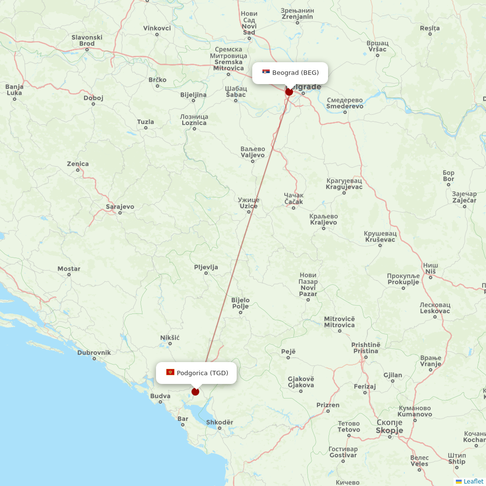 Air Serbia at TGD route map