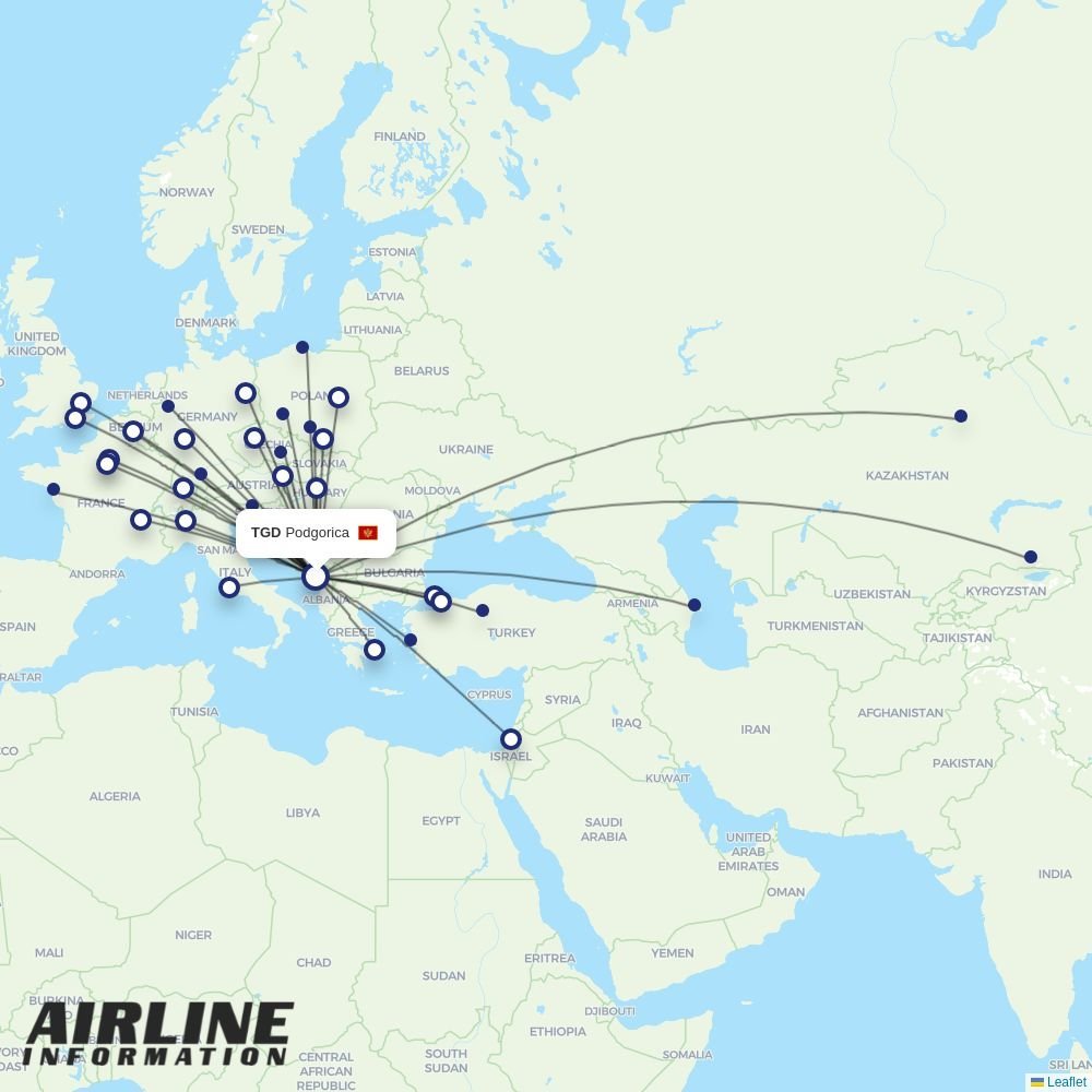 Air Astana routes from TGD